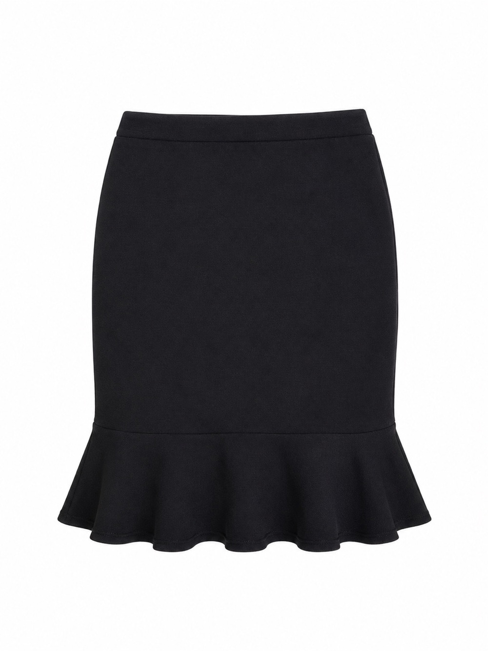 St. John Black Santana Knit Ruffle Hem Pencil Midi Skirt, Size 12